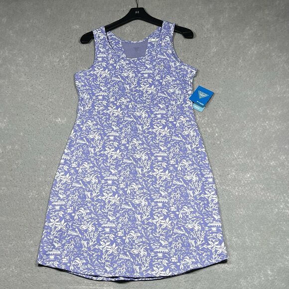 Columbia Omni Freezer III Dress Womens Size Large Purple White Tropical Print - Picture 1 of 12